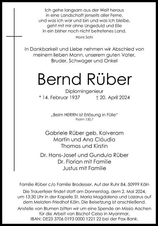 Anzeige von Bernd Rüber von Kölner Stadt-Anzeiger / Kölnische Rundschau / Express