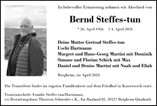 Anzeige von Bernd Steffes-tun von  Werbepost 