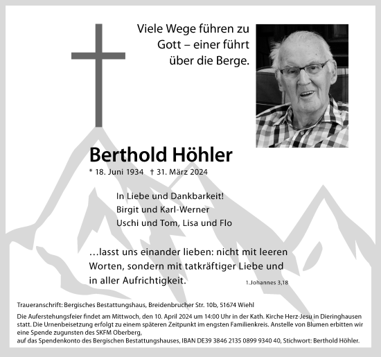 Anzeige von Berthold Höhler von Kölner Stadt-Anzeiger / Kölnische Rundschau / Express