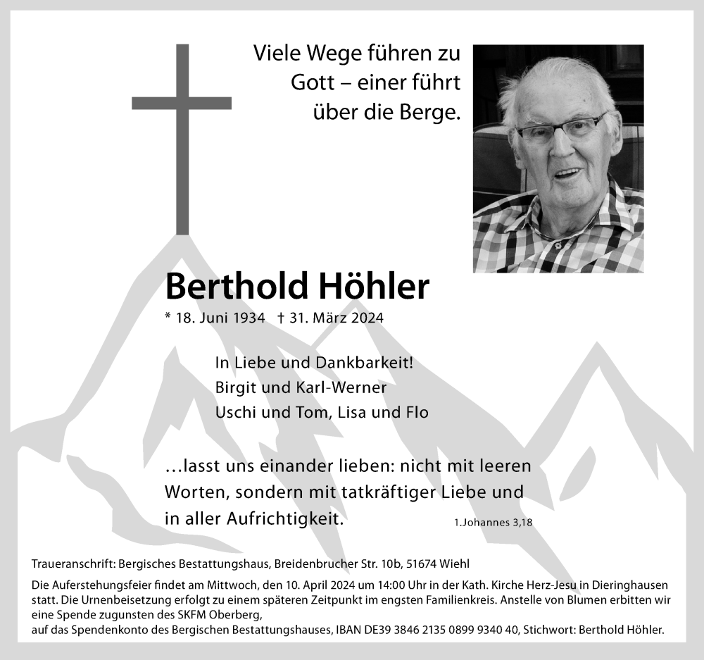  Traueranzeige für Berthold Höhler vom 06.04.2024 aus Kölner Stadt-Anzeiger / Kölnische Rundschau / Express
