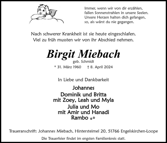 Anzeige von Birgit Miebach von  Anzeigen Echo 