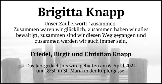 Anzeige von Brigitta Knapp von Kölner Stadt-Anzeiger / Kölnische Rundschau / Express