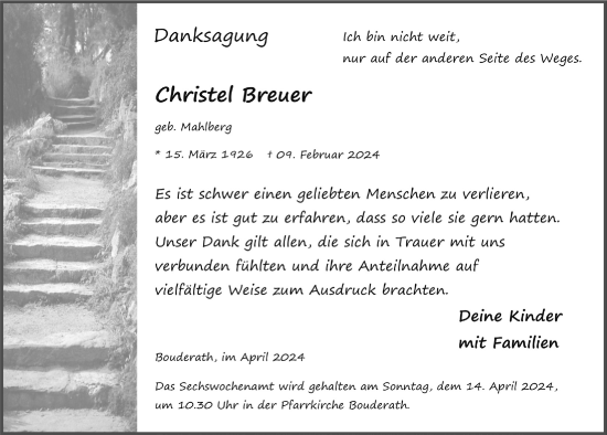 Anzeige von Christel Oreuer von  Blickpunkt Euskirchen 