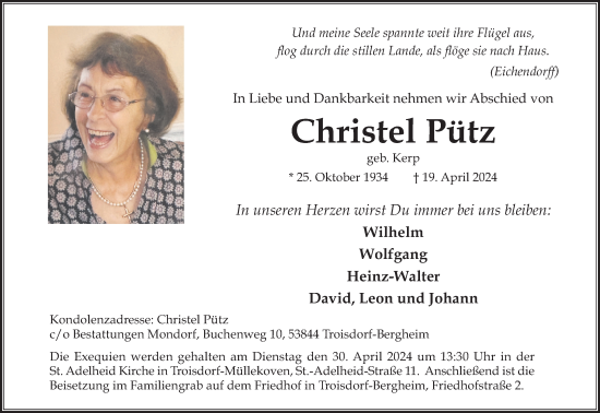 Anzeige von Christel Pütz von Kölner Stadt-Anzeiger / Kölnische Rundschau / Express