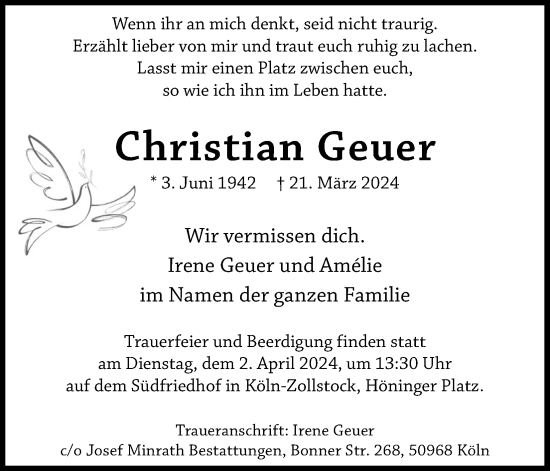 Anzeige von Christian Geuer von Kölner Stadt-Anzeiger / Kölnische Rundschau / Express
