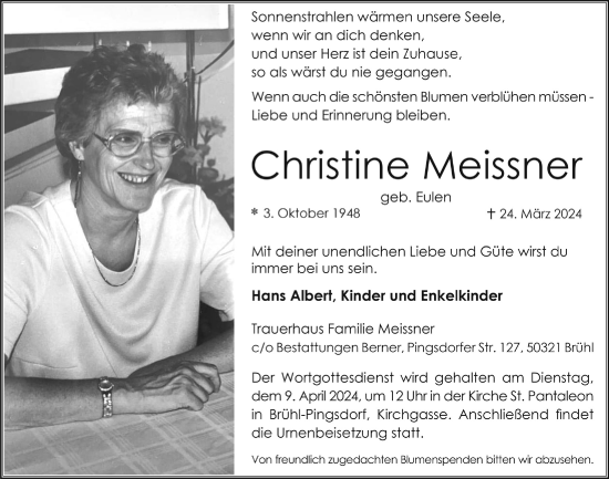 Anzeige von Christine Meissner von  Schlossbote/Werbekurier 