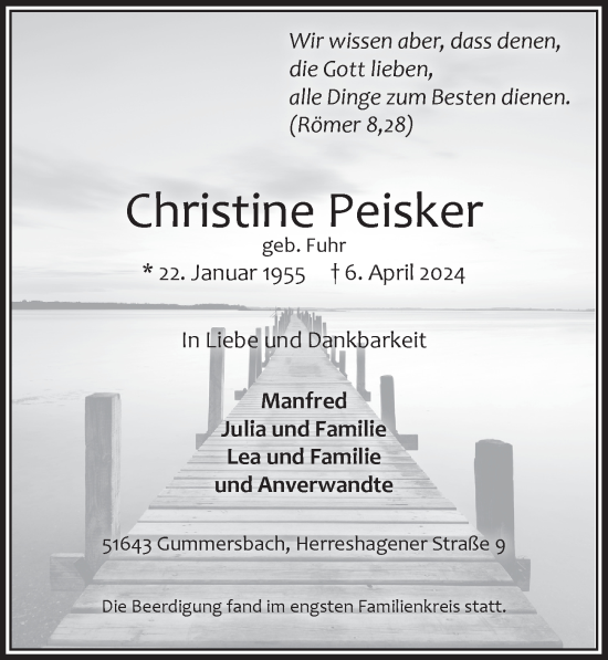 Anzeige von Christine Peisker von  Anzeigen Echo 