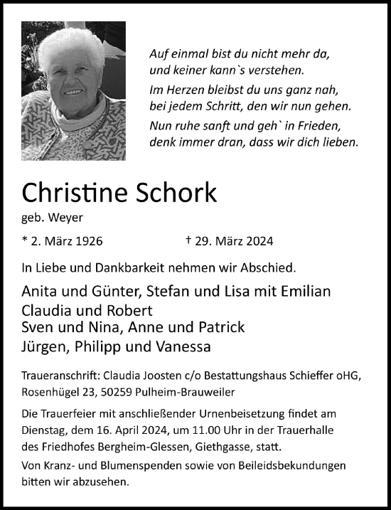 Anzeige von Christine Schork von  Werbepost 