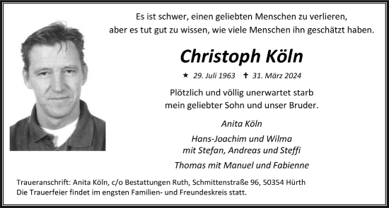Anzeige von Christoph Köln von  Wochenende 