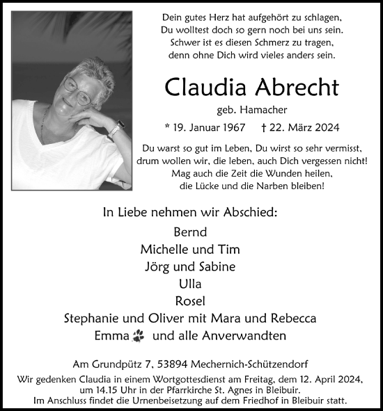 Anzeige von Claudia Abrecht von  Blickpunkt Euskirchen 