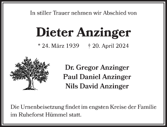 Anzeige von Dieter Anzinger von  Schlossbote/Werbekurier 