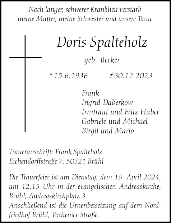 Anzeige von Doris Spaltenholz von  Schlossbote/Werbekurier 