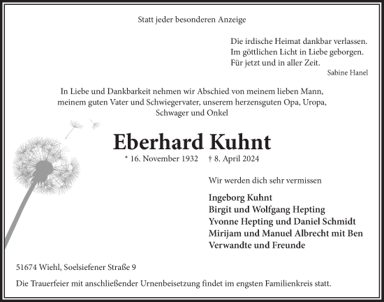 Anzeige von Eberhard Kuhnt von  Anzeigen Echo 