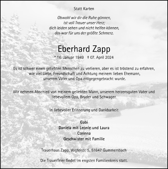 Anzeige von Eberhard Zapp von  Anzeigen Echo 