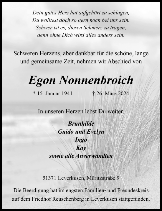 Anzeige von Egon Nonnenbroich von  Lokale Informationen 