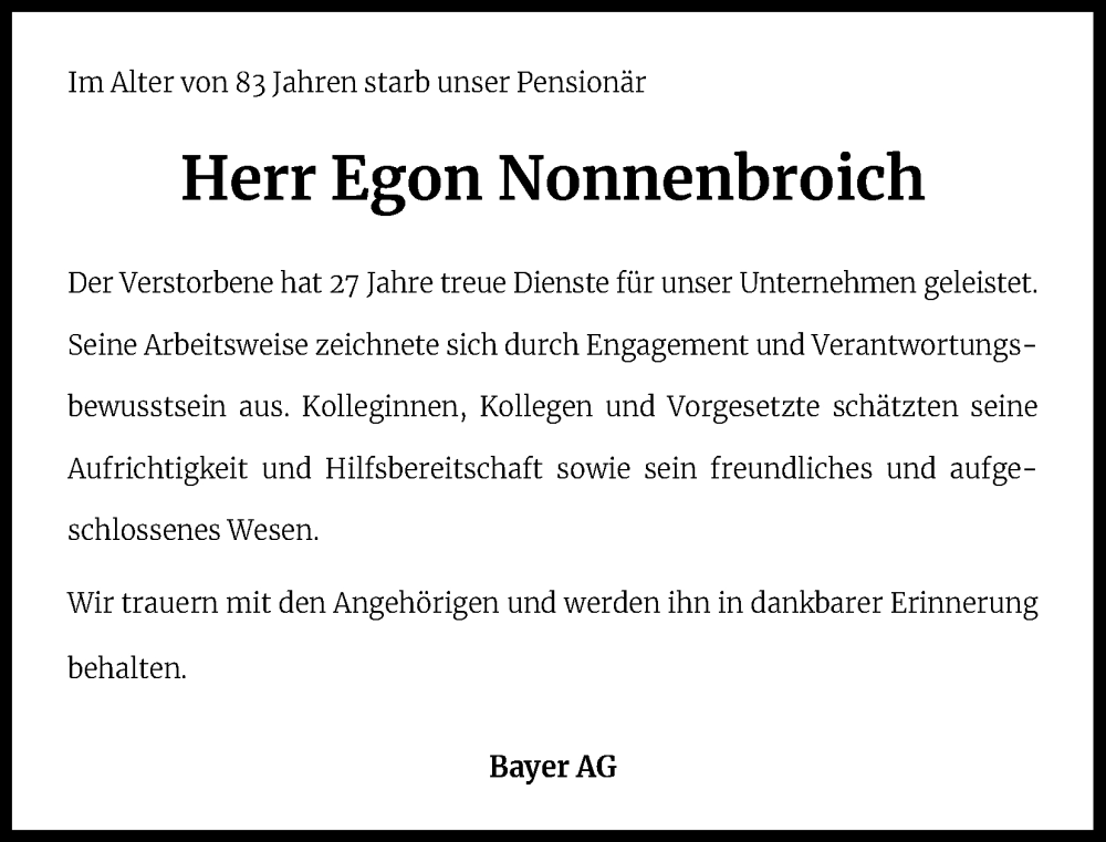  Traueranzeige für Egon Nonnenbroich vom 05.04.2024 aus Kölner Stadt-Anzeiger / Kölnische Rundschau / Express