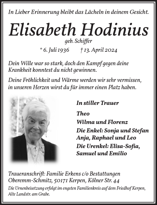 Anzeige von Elisabeth Hodinius von  Werbepost 