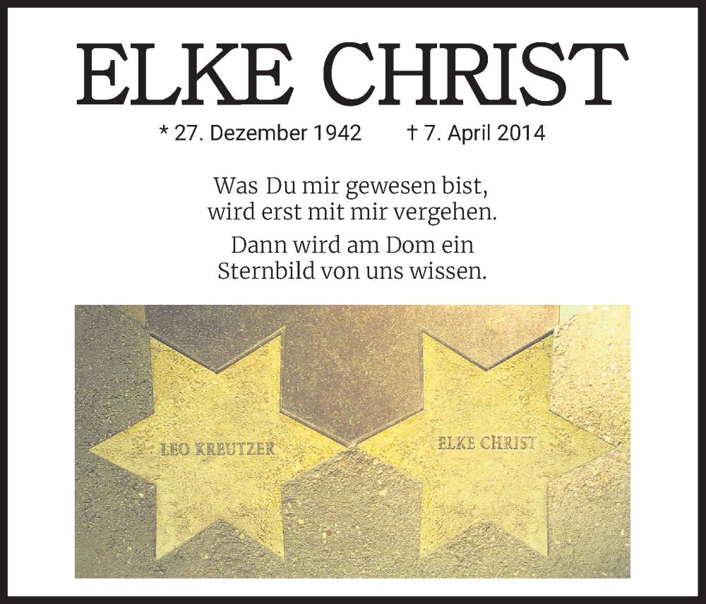  Traueranzeige für Elke Christ vom 06.04.2024 aus Kölner Stadt-Anzeiger / Kölnische Rundschau / Express