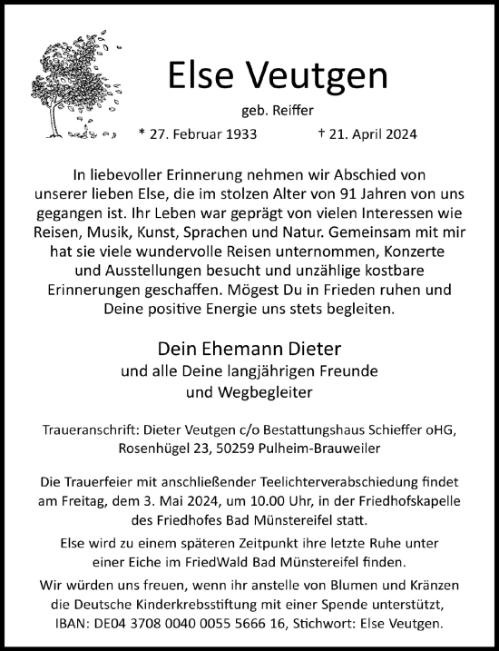 Anzeige von Else Veutgen von  Blickpunkt Euskirchen 