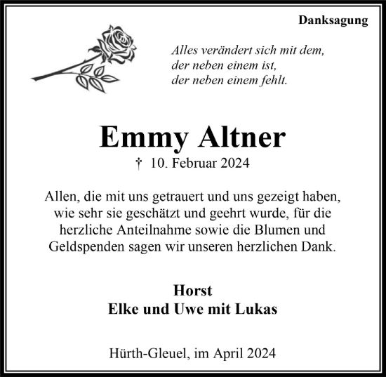 Anzeige von Emmy Altner von  Wochenende 