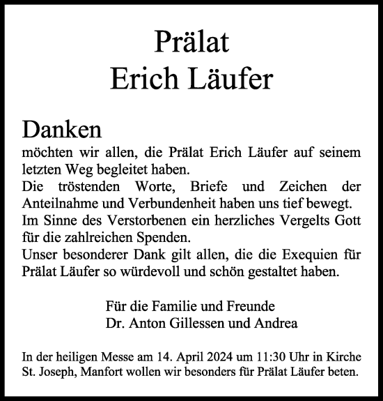 Anzeige von Erich Läufer von Kölner Stadt-Anzeiger / Kölnische Rundschau / Express