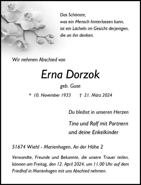 Anzeige von Erna Dorzok von  Anzeigen Echo 