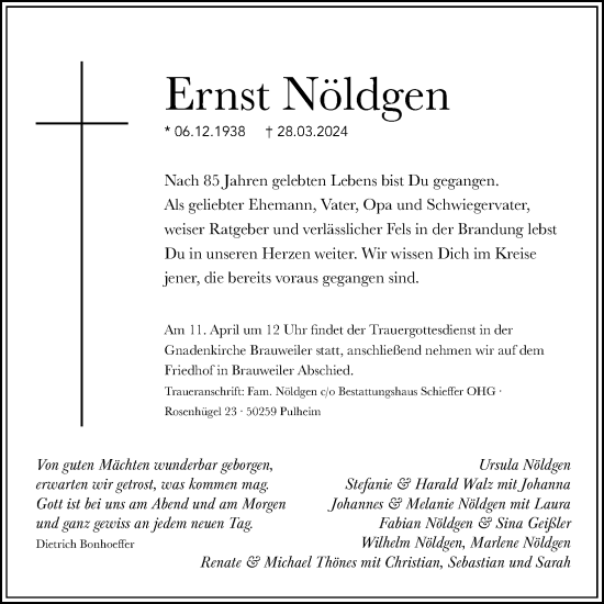 Anzeige von Ernst Nöldgen von Kölner Stadt-Anzeiger / Kölnische Rundschau / Express