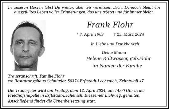 Anzeige von Frank Flohr von  Werbepost 