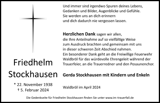 Anzeige von FReidhelm Stockhausen von  Lokalanzeiger 