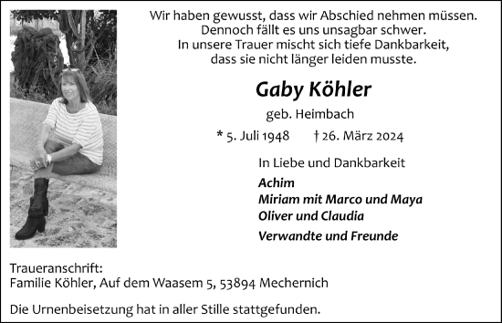 Anzeige von Gaby Köhler von  Werbepost 