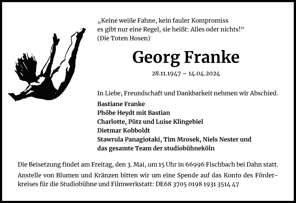  Traueranzeige für Georg Franke vom 23.04.2024 aus Kölner Stadt-Anzeiger / Kölnische Rundschau / Express