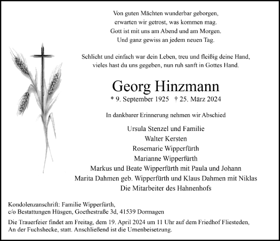 Anzeige von Georg Hinzmann von  Werbepost 