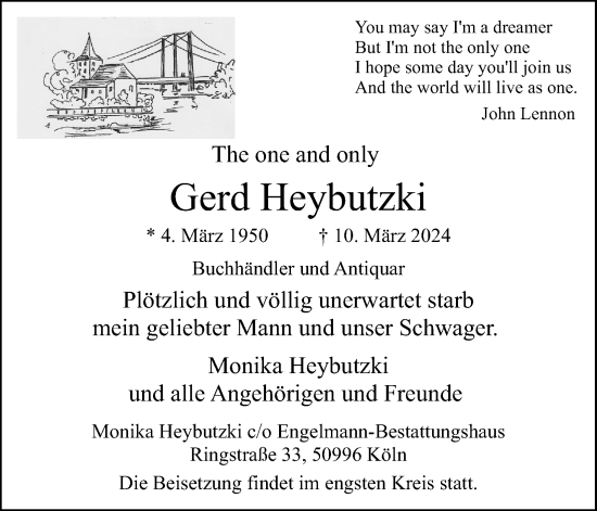 Anzeige von Gerd Heybutzki von Kölner Stadt-Anzeiger / Kölnische Rundschau / Express
