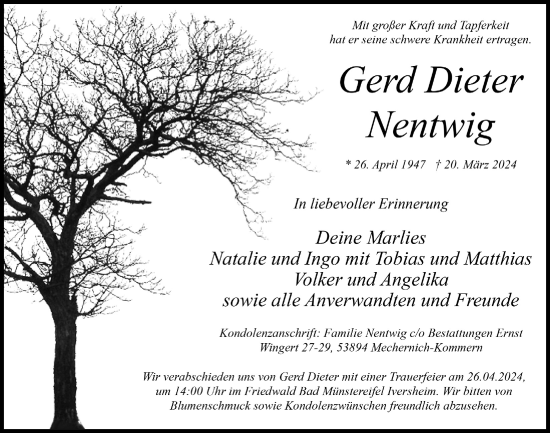 Anzeige von Gerd Dieter Nentwig von  Blickpunkt Euskirchen 