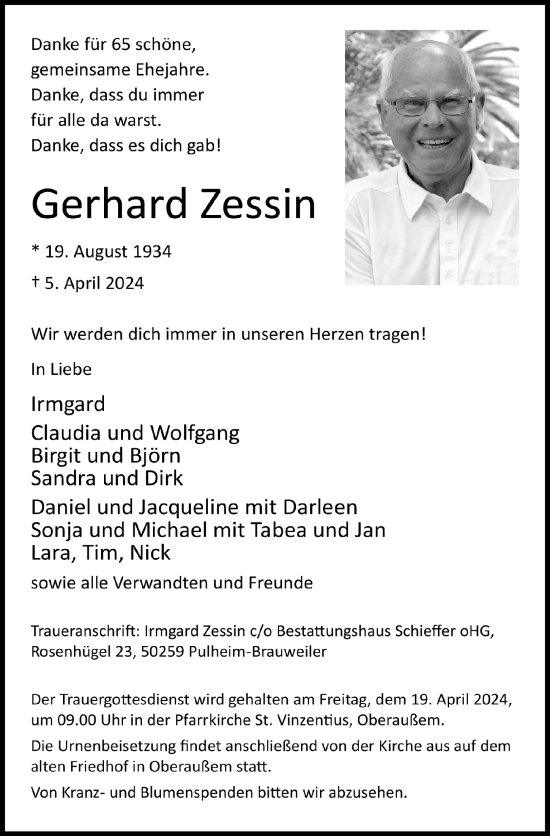 Anzeige von Gerhard Zessin von  Werbepost 