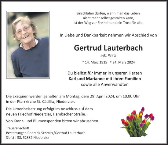 Anzeige von Gertrud Lauterbach von  Blickpunkt Euskirchen 