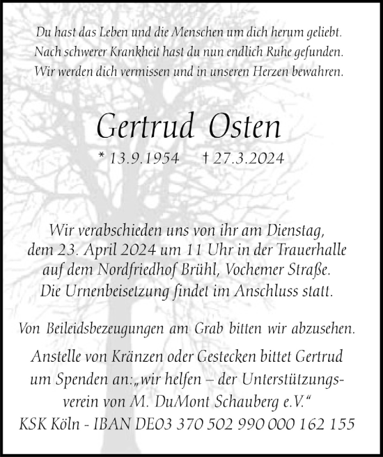 Anzeige von Gertrud Osten von  Schlossbote/Werbekurier 