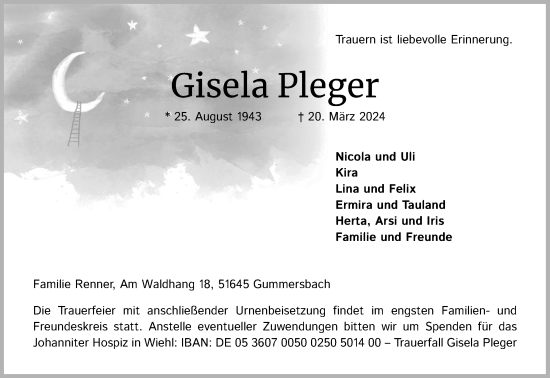 Anzeige von Gisela Pleger von Kölner Stadt-Anzeiger / Kölnische Rundschau / Express