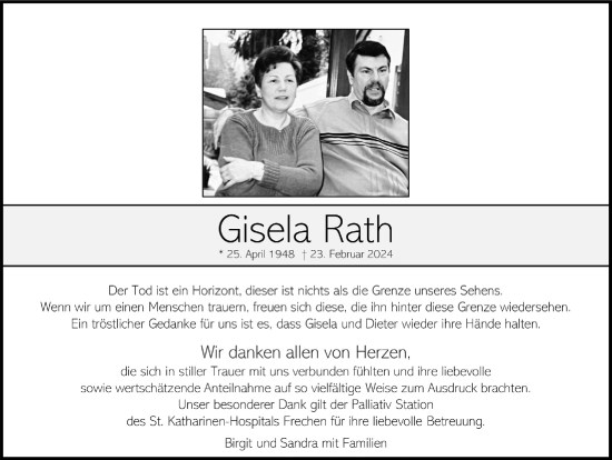 Anzeige von Gisela Rath von  Werbepost 