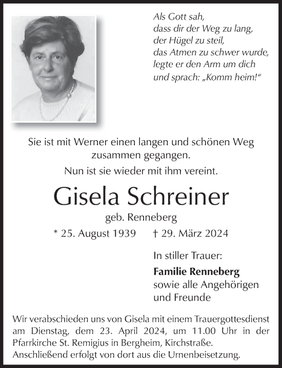 Anzeige von Gisela Schreiner von  Werbepost 