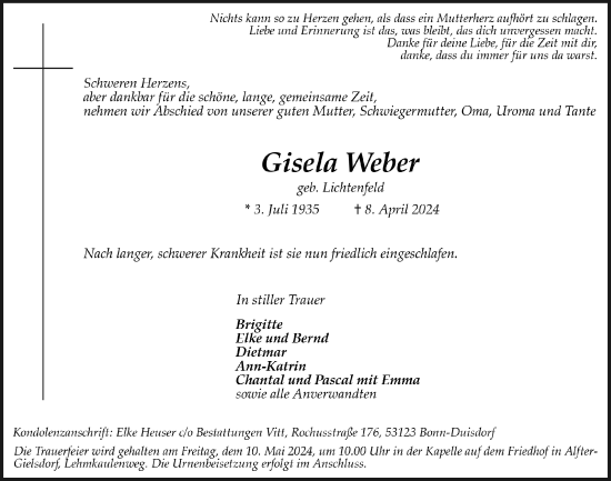 Anzeige von Gisela Weber von  Schaufenster/Blickpunkt 