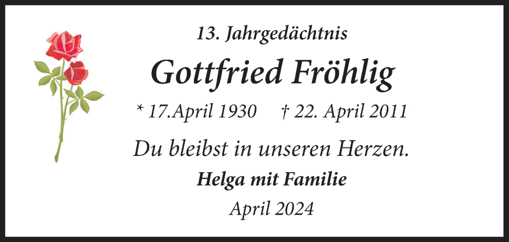  Traueranzeige für Gottfried Fröhlig vom 18.07.2023 aus Kölner Stadt-Anzeiger / Kölnische Rundschau / Express