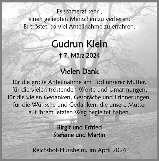 Anzeige von Gudrun Klein von  Anzeigen Echo 
