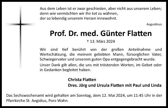 Anzeige von Günter Flatten von  EXPRESS - Die Woche 