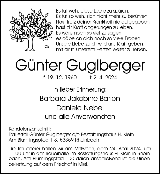 Anzeige von Günter Guglberger von  Schaufenster/Blickpunkt 