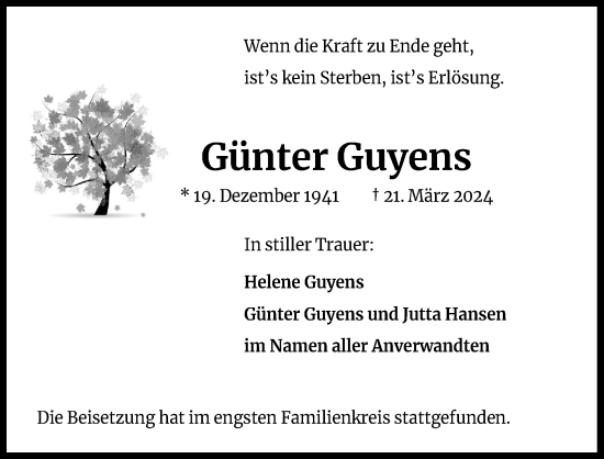 Anzeige von Günter Guyens von Kölner Stadt-Anzeiger / Kölnische Rundschau / Express