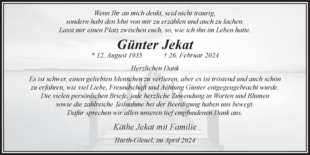  Traueranzeige für Günter Jekat vom 05.04.2024 aus  Wochenende 