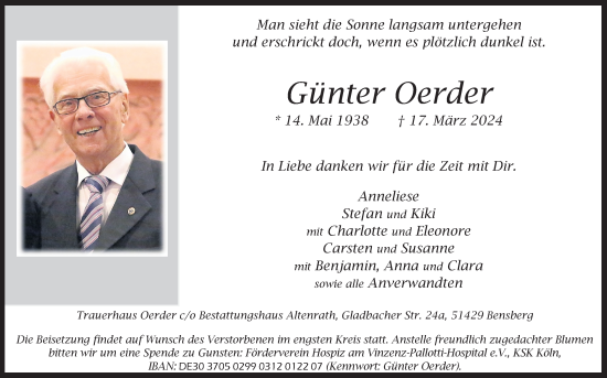 Anzeige von Günter Oerder von Kölner Stadt-Anzeiger / Kölnische Rundschau / Express