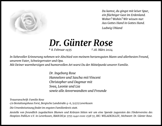 Anzeige von Günter Rose von Kölner Stadt-Anzeiger / Kölnische Rundschau / Express