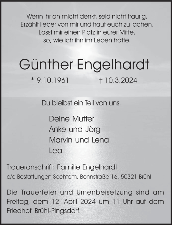 Anzeige von Günther Engelhardt von  Schlossbote/Werbekurier 